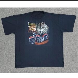 Vtg 1990s Legends Never Die Wolf Biker T-Shirt 2XL Black Single Stitch Nature